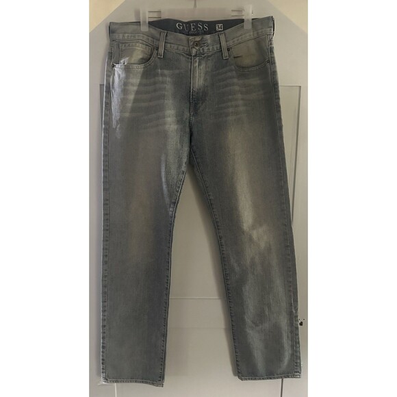 Guess Lincoln Slim Straight Jeans Mens 34/32 Light Blue Wash - Picture 1 of 6